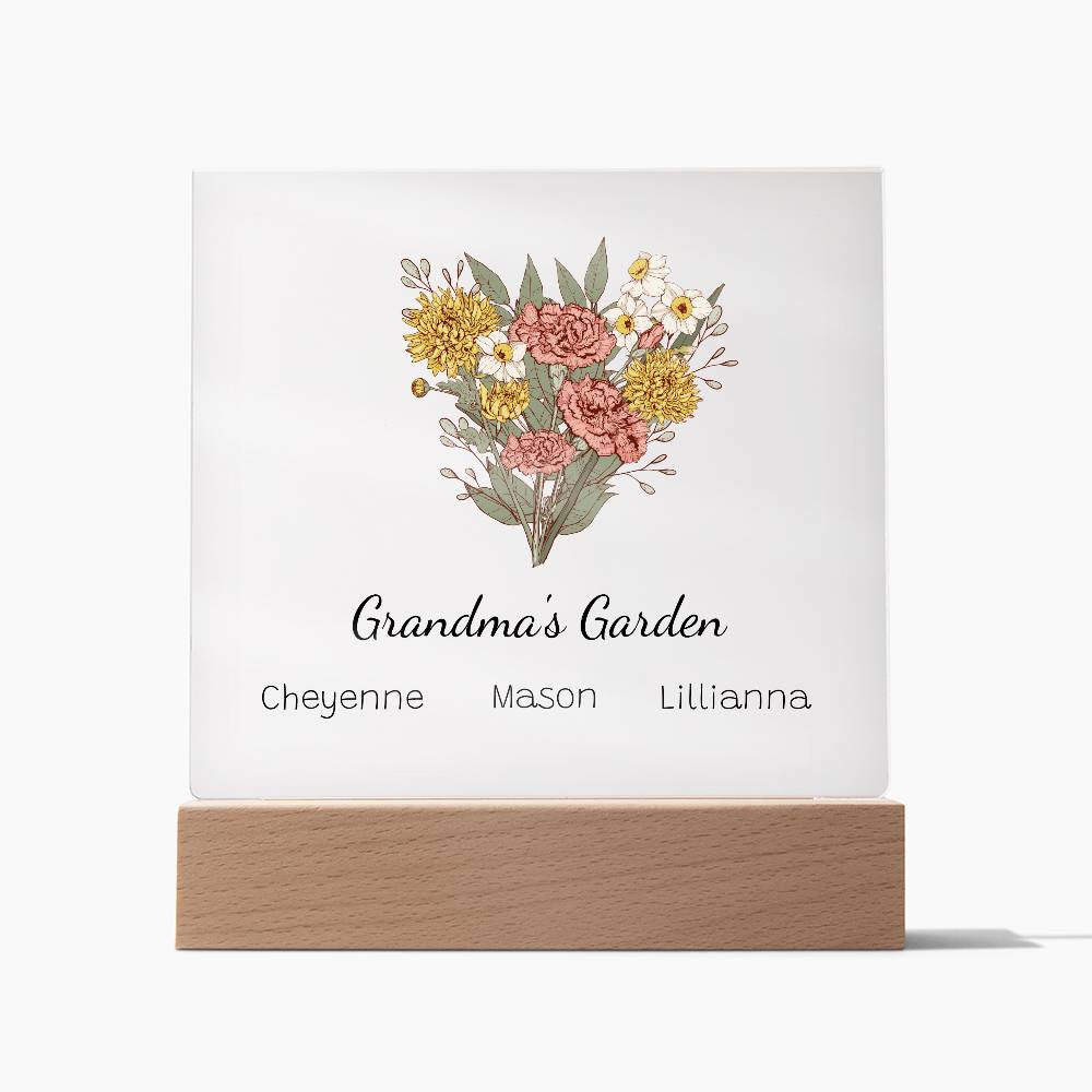 Grandma's Garden Birth Flower Personalized Acrylic Square Plaque
