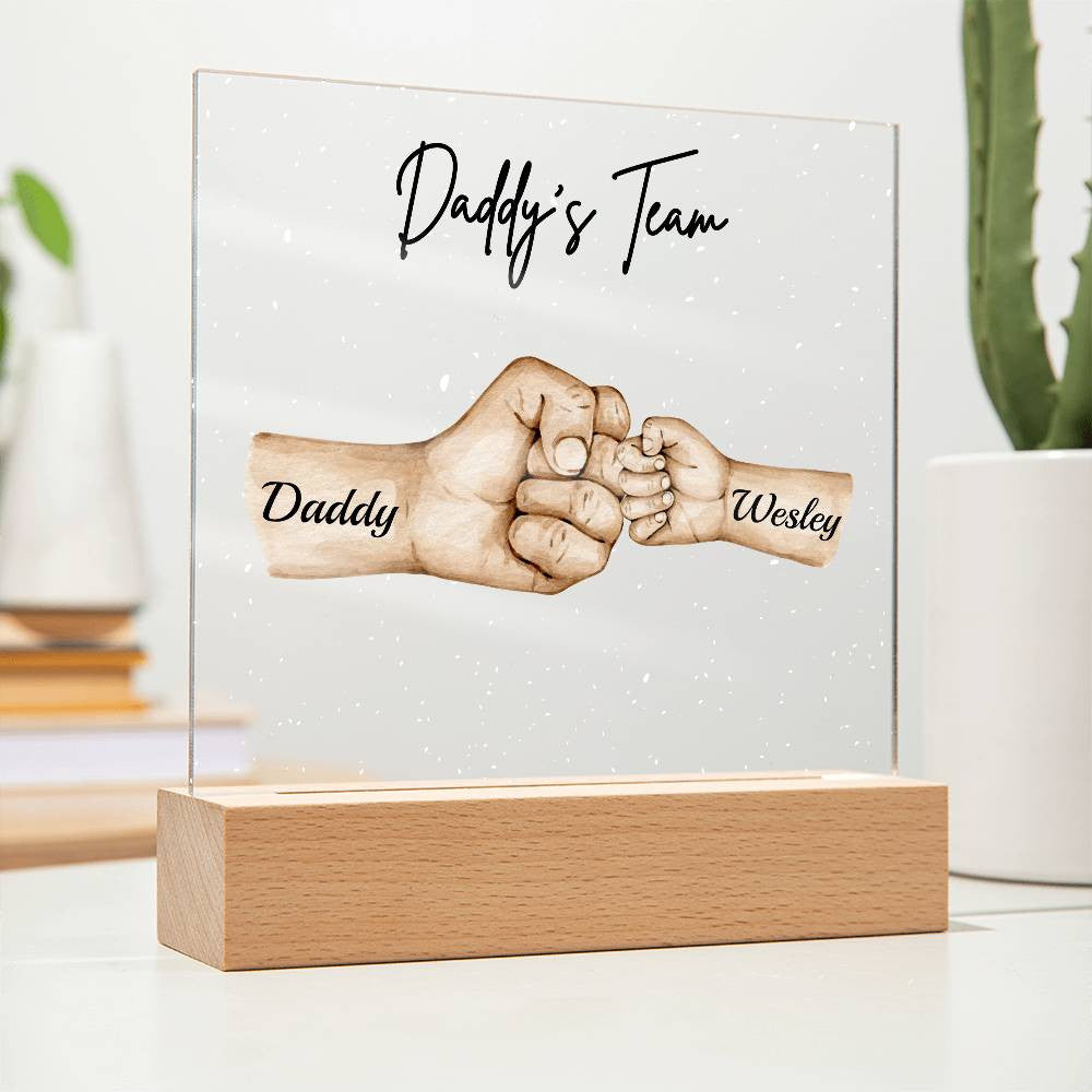 Daddy's Team | Personalized Acrylic Square Plaque | LED Night Light