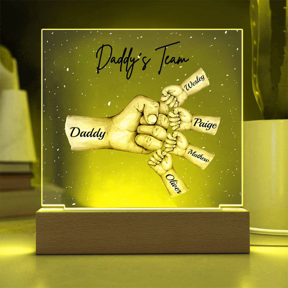 Daddy's Team | Personalized Acrylic Square Plaque | LED Night Light