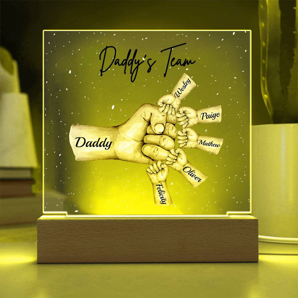 Daddy's Team | Personalized Acrylic Square Plaque | LED Night Light