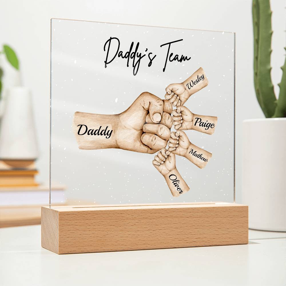 Daddy's Team | Personalized Acrylic Square Plaque | LED Night Light