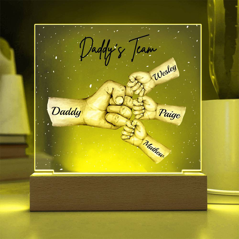 Daddy's Team | Personalized Acrylic Square Plaque | LED Night Light