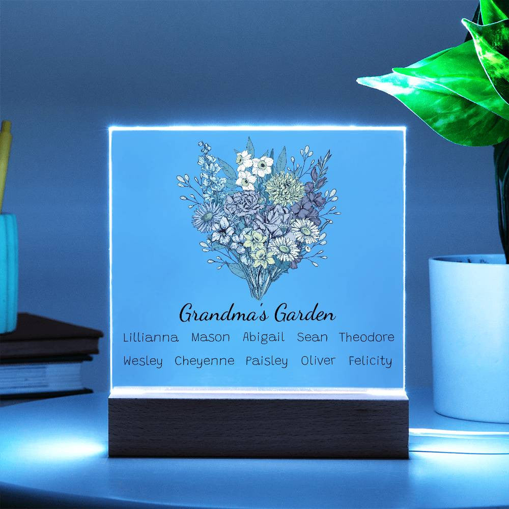 Grandma's Garden Birth Flower Personalized Acrylic Square Plaque