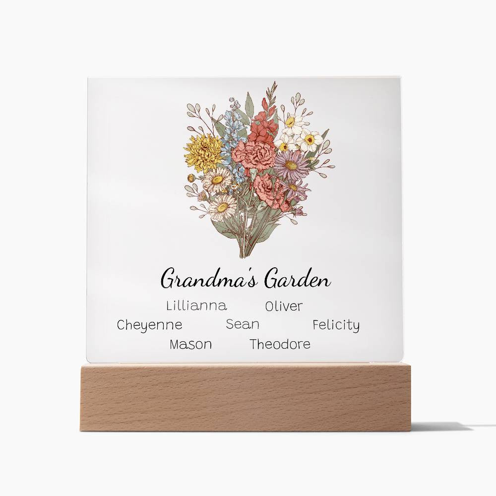 Grandma's Garden Birth Flower Personalized Acrylic Square Plaque