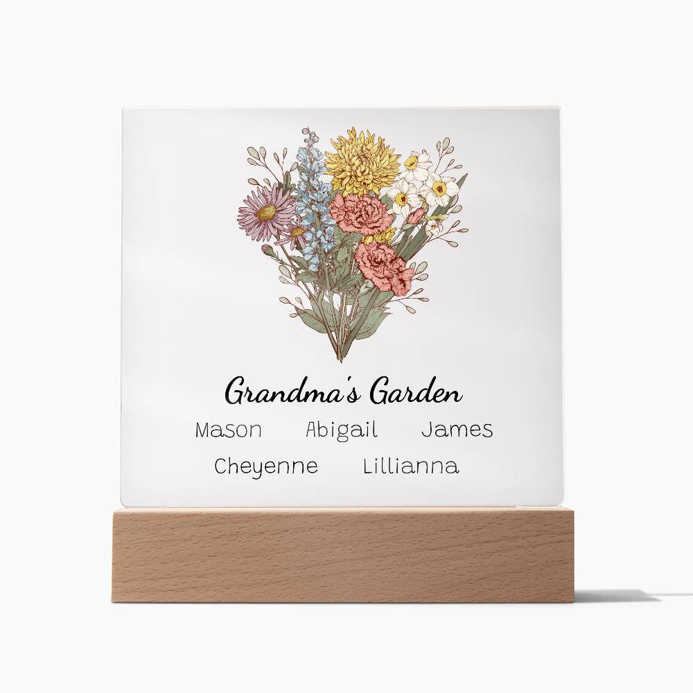 Grandma's Garden Birth Flower Personalized Acrylic Square Plaque