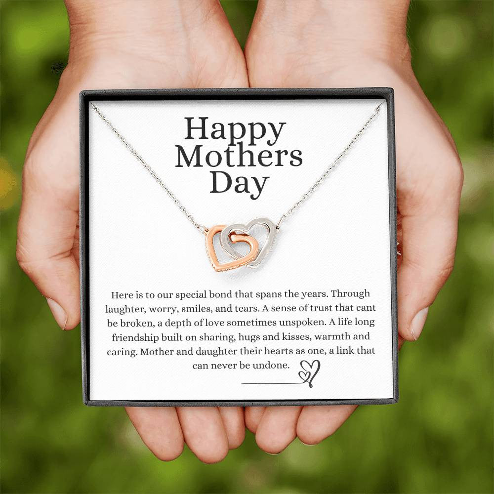 Happy Mother's Day Interlocking Hearts Necklace (Yellow & White Gold Variants)