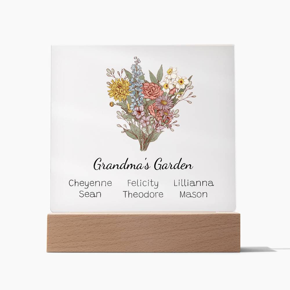 Grandma's Garden Birth Flower Personalized Acrylic Square Plaque