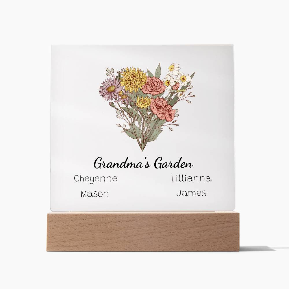 Grandma's Garden Birth Flower Personalized Acrylic Square Plaque