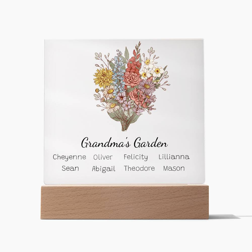 Grandma's Garden Birth Flower Personalized Acrylic Square Plaque